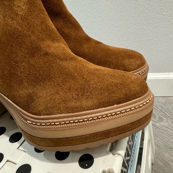 Steve Madden Lenny Brown cognac suede platform block heel ankle booties size 8 - Picture 4 of 7